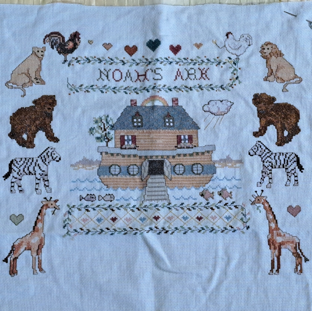 Elsa Williams Two By Two Noah's Ark Sampler Counted Cross Stitch-Started - Picture 7 of 14